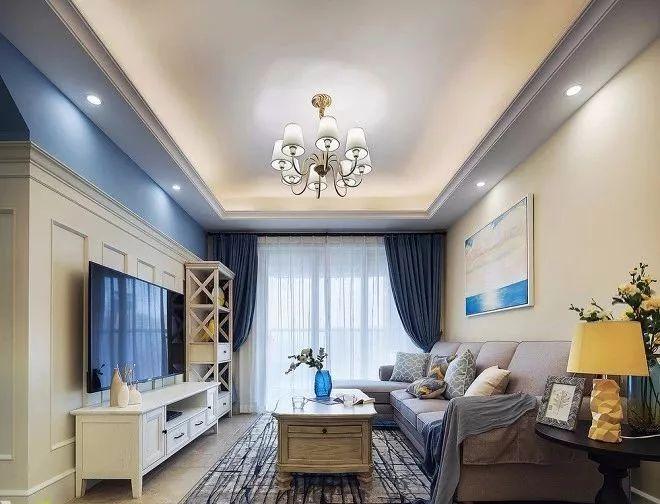 蓝与白装饰出的美式三居，有一种很仙的美！