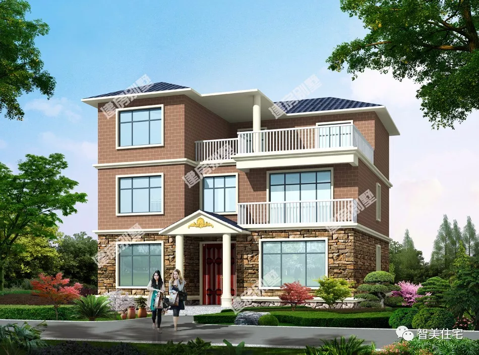 面宽12-13米间的两栋别墅，室内都带堂屋，适合农村老家