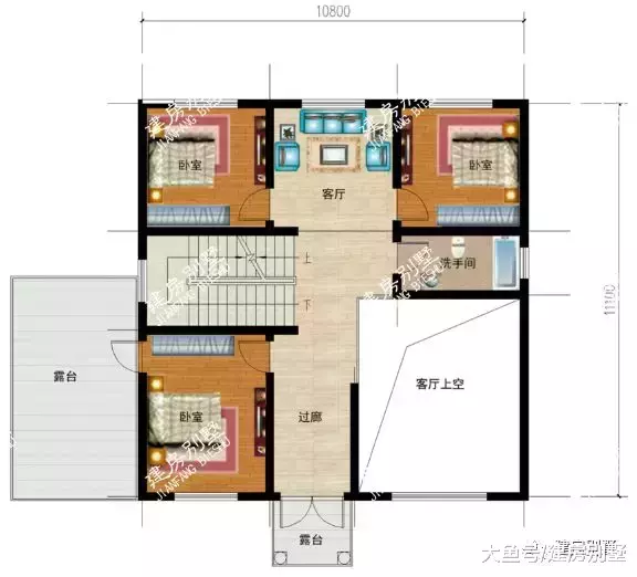 面宽接近的两栋三层别墅户型，第二栋配车库，造型很有层次感