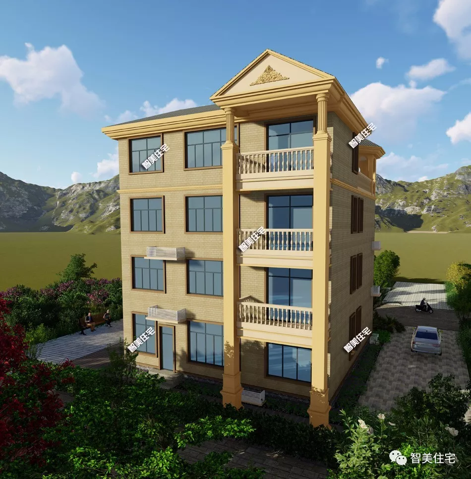 带露台凉亭的四层农村别墅，内配8个卧室，休闲空间多