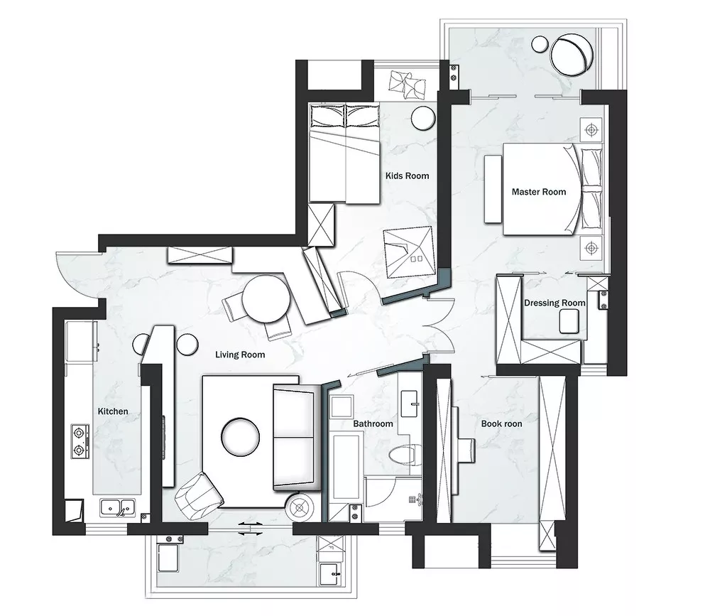 114平的北欧风三居室，扩宽儿童房打造不规则餐厅