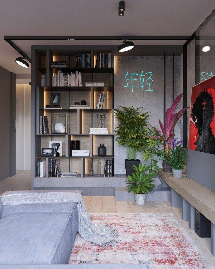 60平现代风与工业风格混搭loft ，黑白灰搭配设计非常的有格调