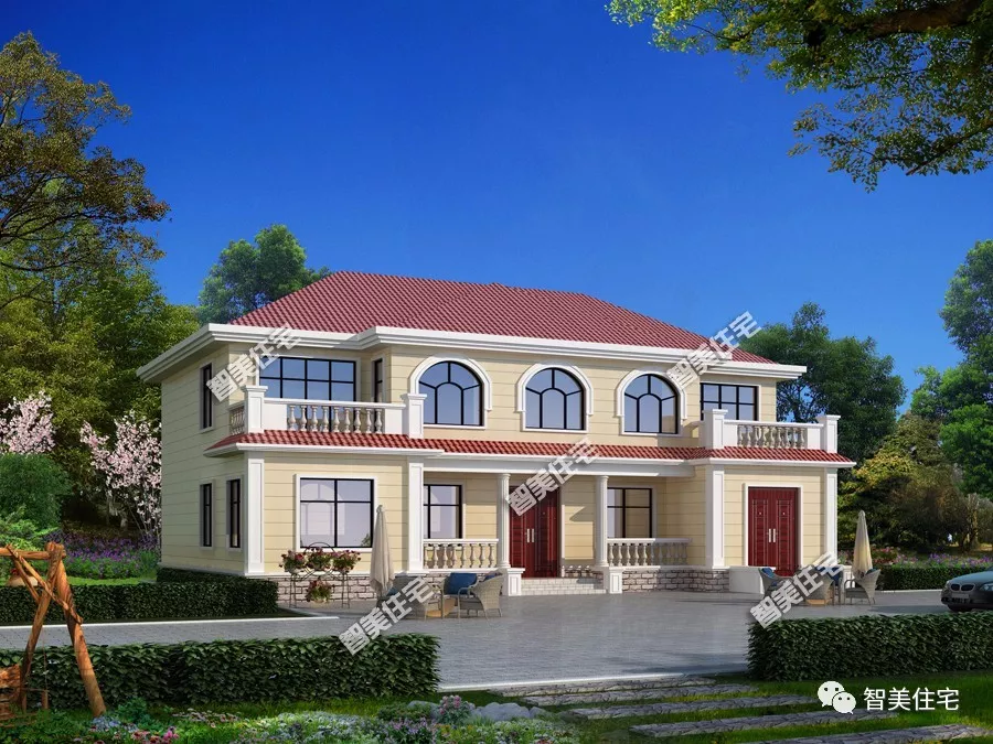 带堂屋的2栋两层别墅，第一栋卧室多，第二栋美观造价低