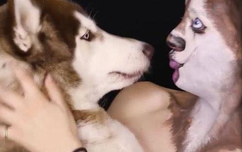 女主人化妆成自家二哈的样子，二哈看了一脸懵逼：这是我大兄弟？