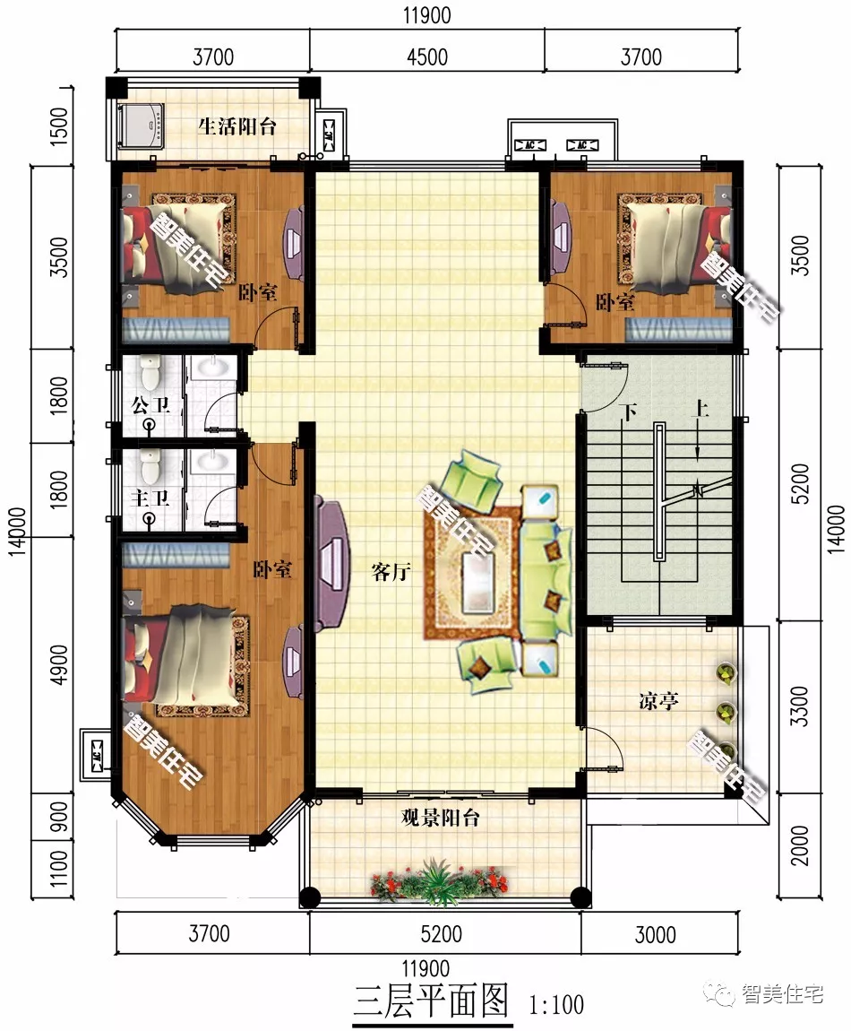 带露台凉亭的四层农村别墅，内配8个卧室，休闲空间多
