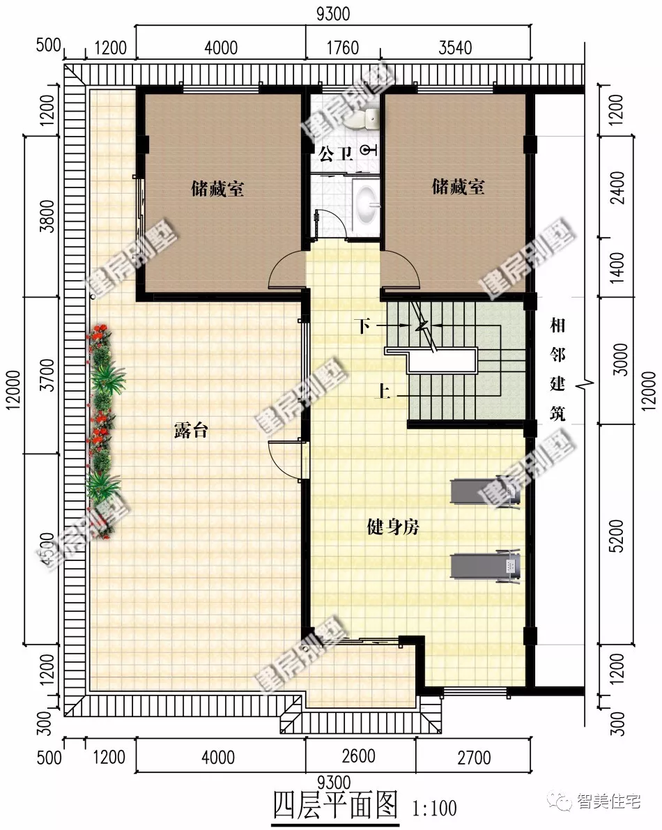6栋平屋顶设计的四层别墅，包含中式、现代和欧式风格