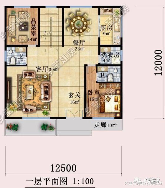 12X12米农村小别墅, 实用又美观, 建一栋左邻右舍羡慕不已!