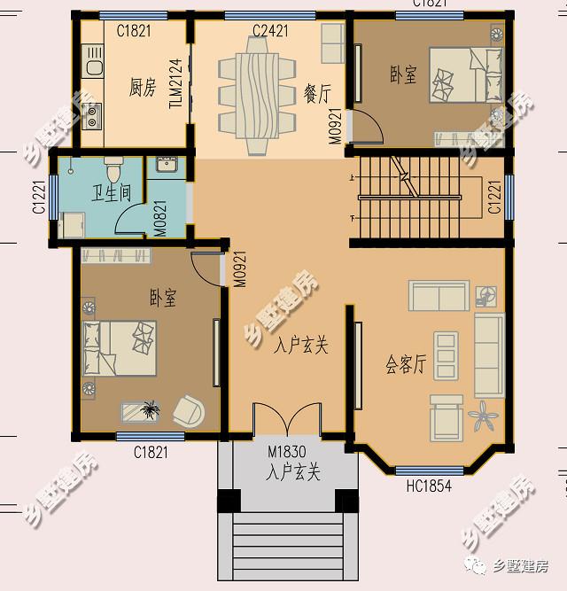 农村欧式三层别墅，造型立体，配色柔和又喜庆，且内外兼修！