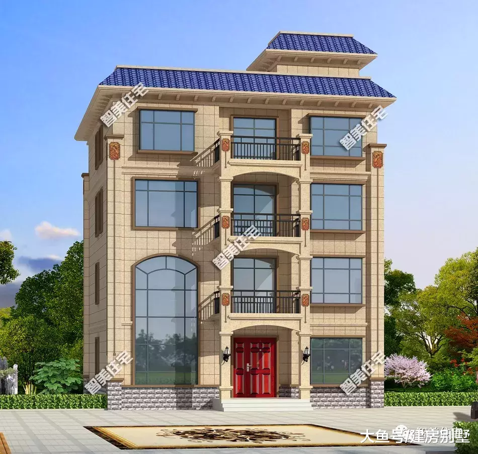 平屋顶设计的四层自建房，客厅挑空，卧室数量多很实用