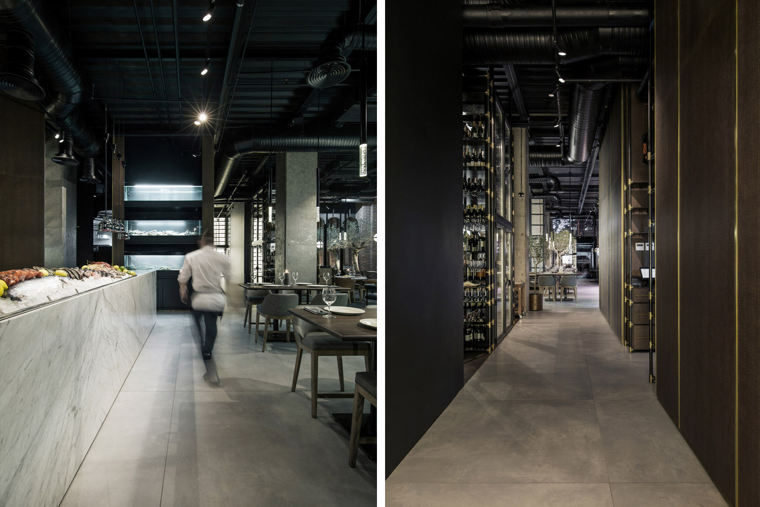 金属与灯光的协奏，打造一个时尚休闲的海鲜爱好者的天堂！