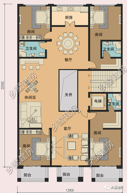 13x20米，农村窄面宽五层自建房别墅，大气实用值得建！