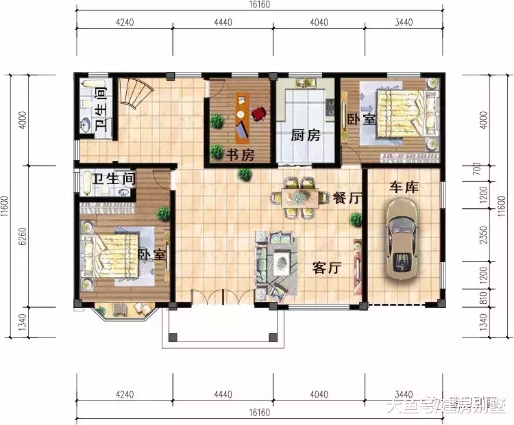 面宽15-16米的两层别墅, 主体25万左右, 漂亮且实用