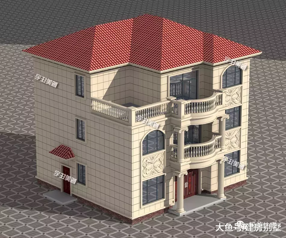 11.3×11.6米农村别墅，内有8个卧室，厨房单独建