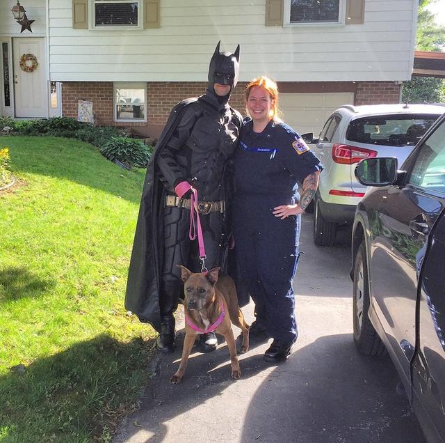 扮成蝙蝠侠救助猫狗，他是猫狗的大英雄，长什么样子并不重要