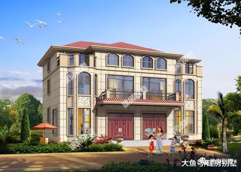 面宽相近的两栋农村双拼别墅, 兄弟一块建房, 热闹情意长