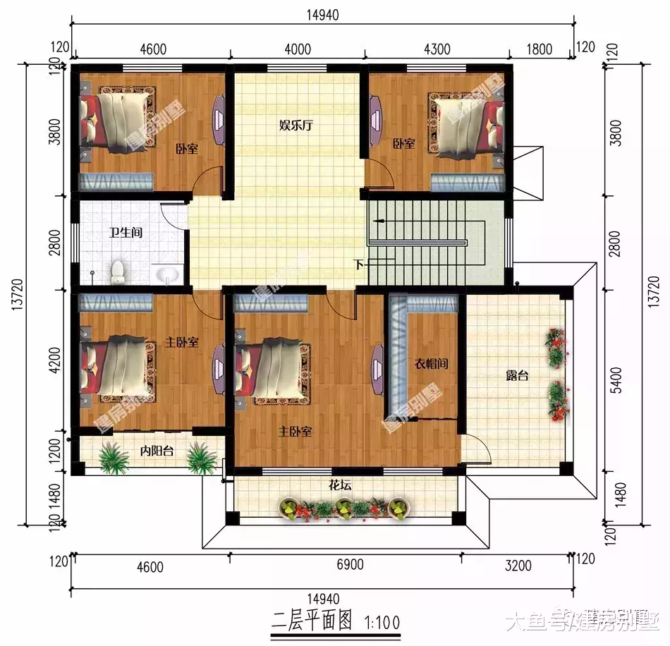 面寬相近的兩棟農村自建房，第一棟帶車庫，第二棟3落地窗設計