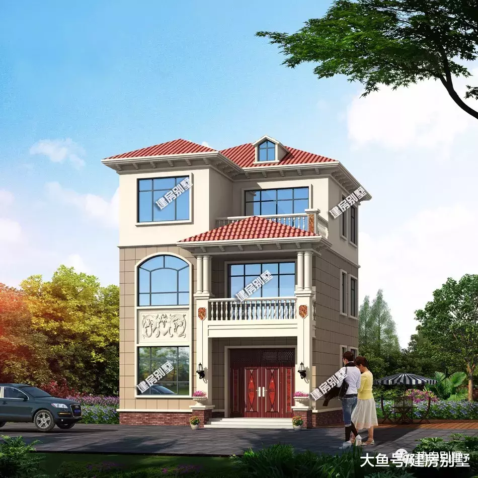面宽8米多的两栋三层农村别墅，欧式的外观在老家赚足好感