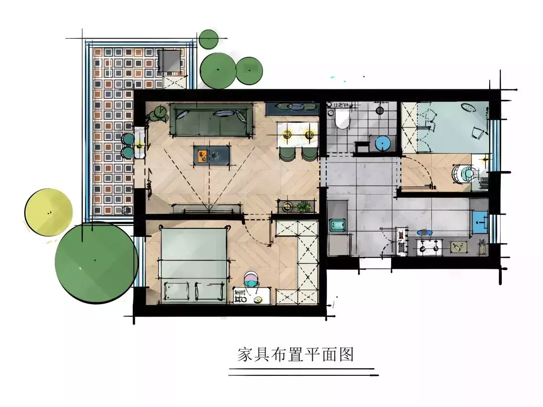 67平的混搭风小户型二居室, 破旧老房变轻奢小窝
