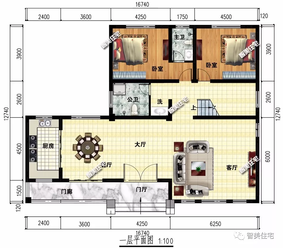 16.7×12.7米四层别墅，平顶设计，新中式外观全村独有
