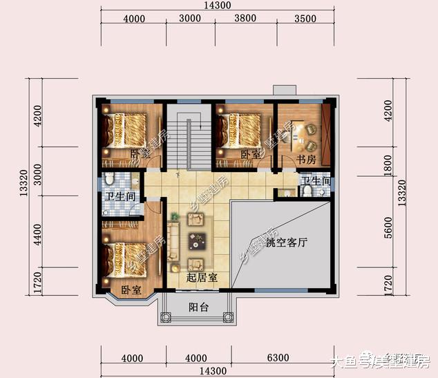 14x13米二层别墅，5居室+挑空客厅，享受农村生活的美好