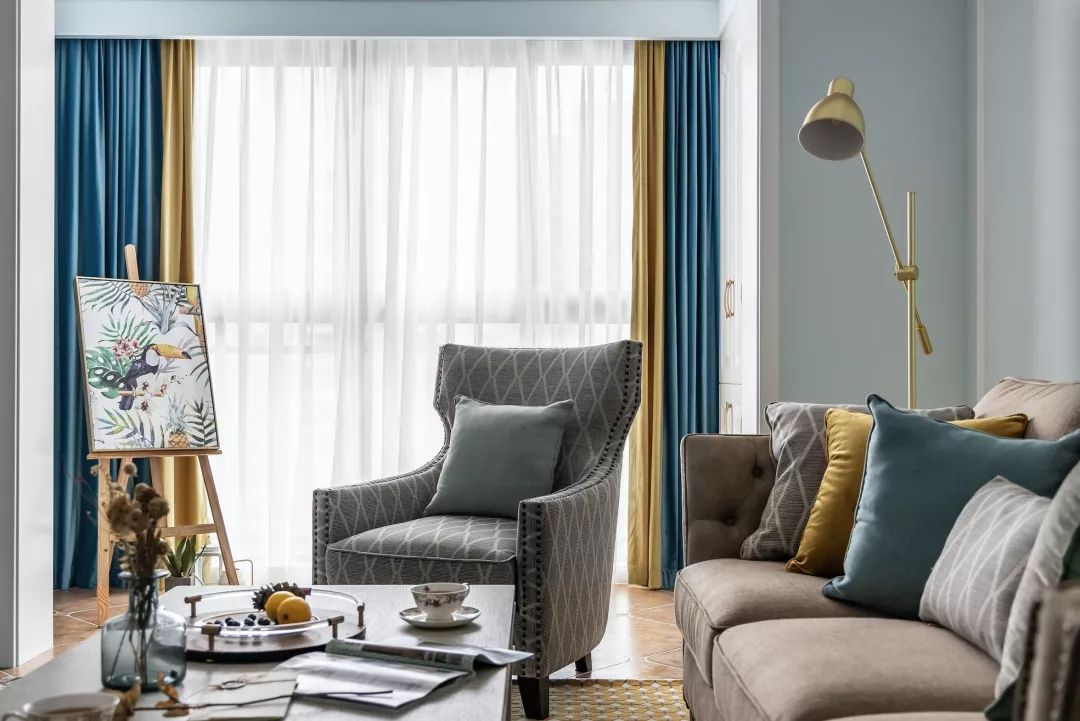 100㎡现代美式，黄蓝配的设计，温馨优雅好气质