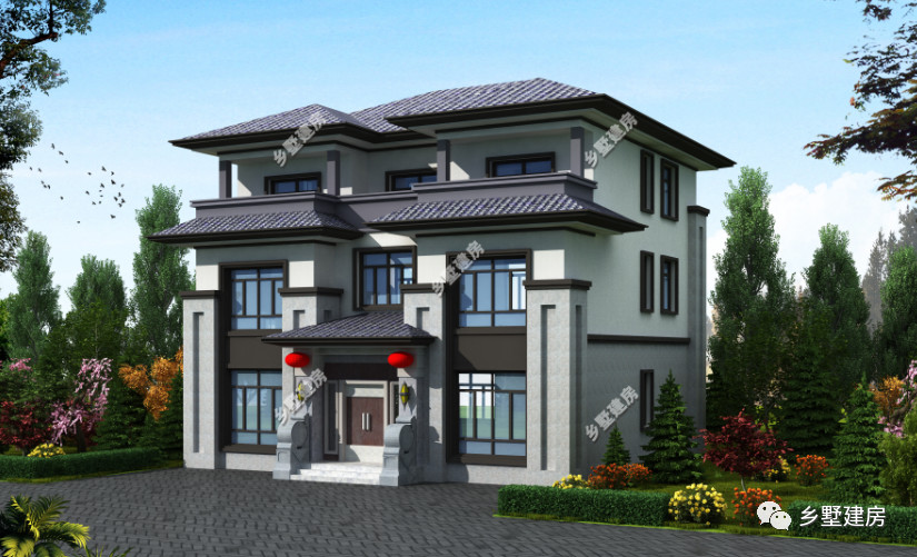 13×12.3三层新中式别墅，彰显传统之美，主体造价仅46万