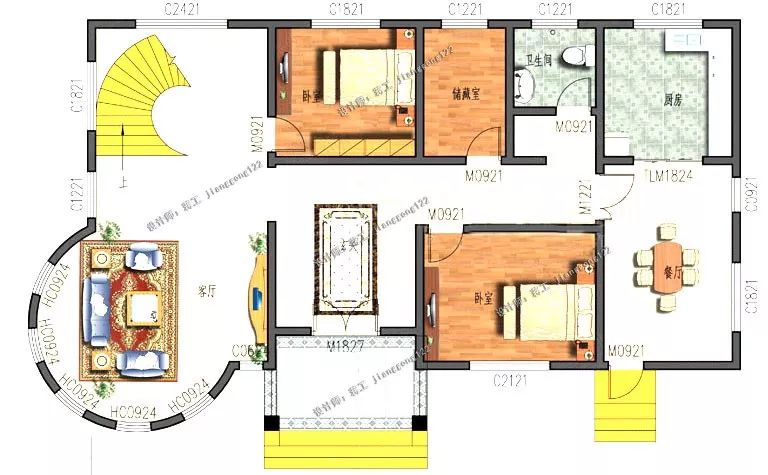 2款大面宽的豪华农村别墅，二层带旋转楼梯，绝对是村里最好的房