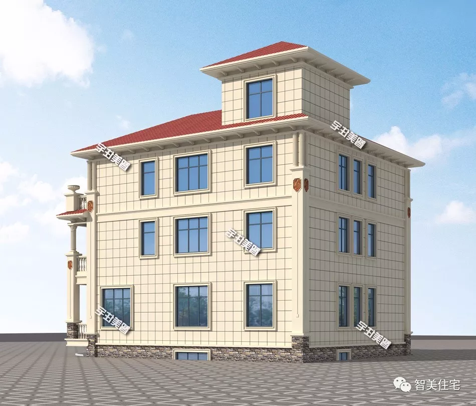 13.36×14.1米农村别墅，带地下室车库，全村属它最气派