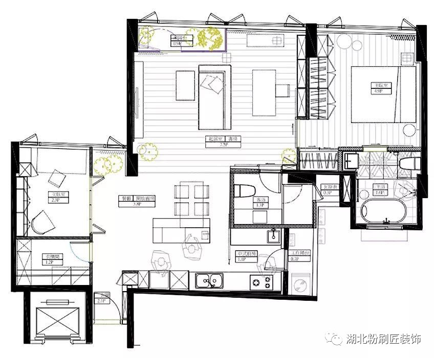 93m2现代简约，清新阳台透过玻璃充满了全屋！