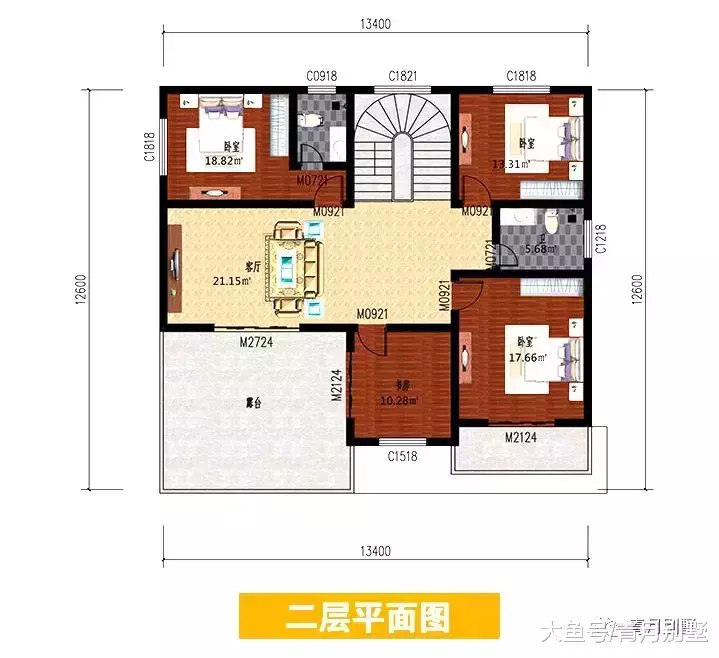 13.4米×12.6米二层乡村小户型, 精致的小房子是理想的家