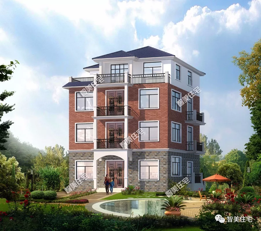 2栋宽12米的四层别墅，斜屋面和平屋顶设计，要的就是这份气派