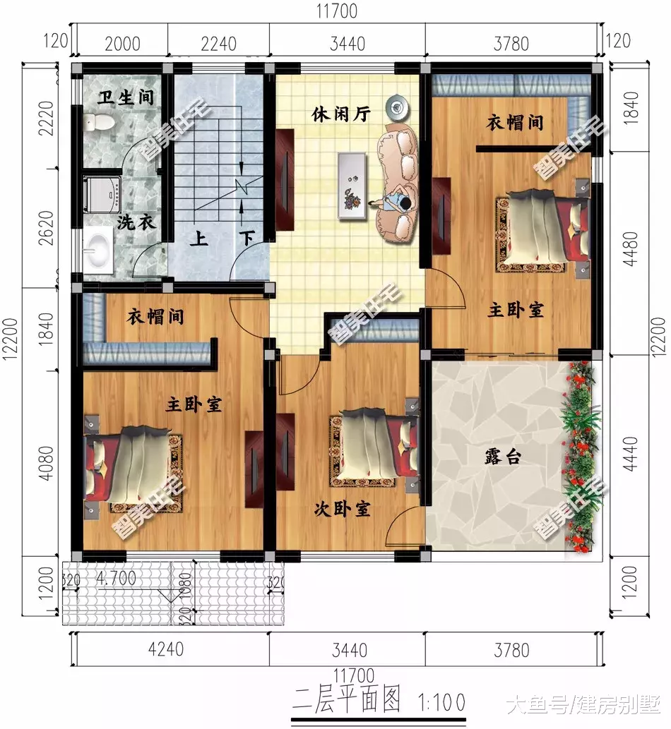11.7×12.2米农村别墅，室内通透性好，居住方便舒适