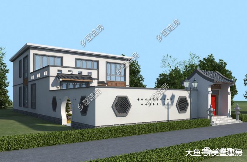 两层新中式农村别墅，时尚简约的外观，给你不一样的居住感受！