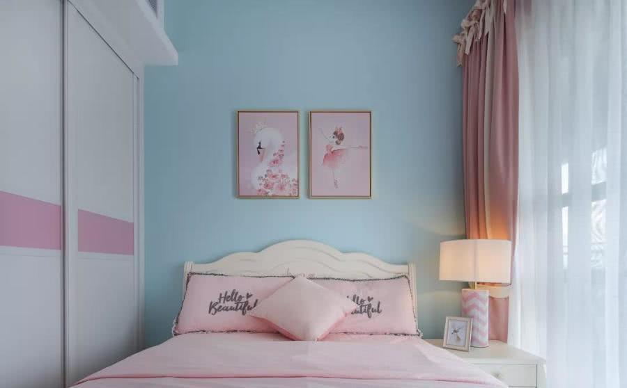 现代简约三居装修设计，淡蓝色与淡粉色的结合超梦幻！