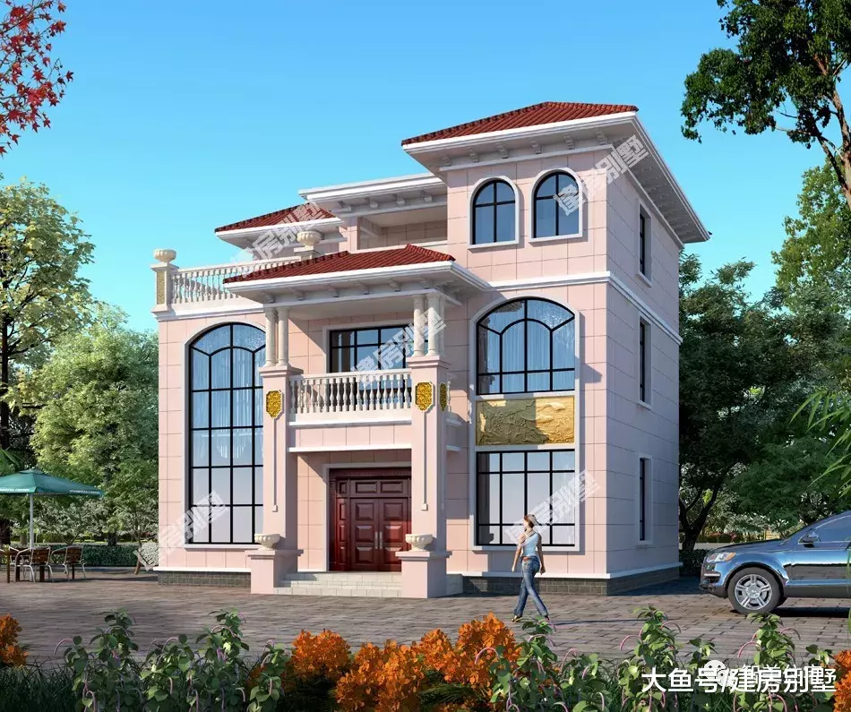 开间11-12米之间的两栋农村别墅，第一栋室内多个套房设计