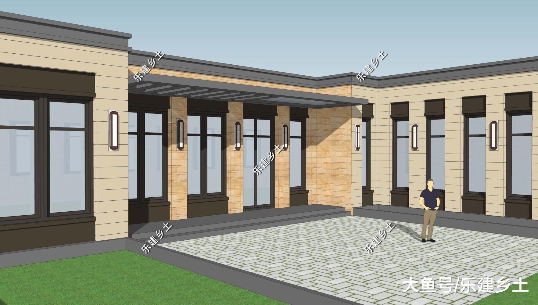 一层21X21米宅院设计展示, 陕西延安段先生项目现代风格方案