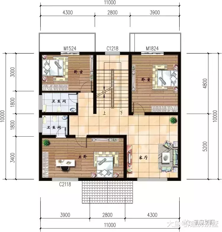 开间11米的农村自建房, 第二栋平屋顶设计, 漂亮造价低