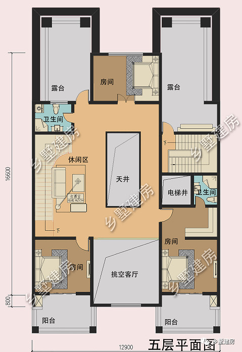 13x20米，农村窄面宽五层自建房别墅，大气实用值得建！