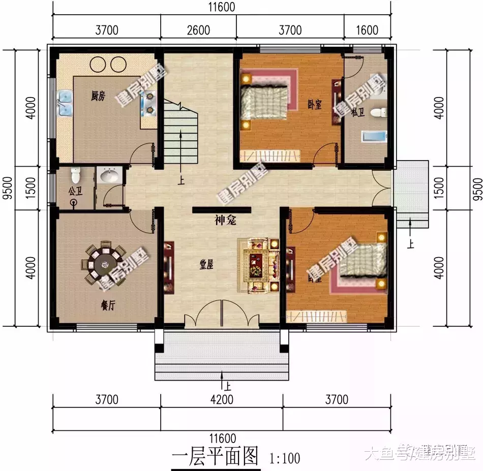 11.6×9.5米新中式别墅, 有地势差的宅基地, 学学这样建