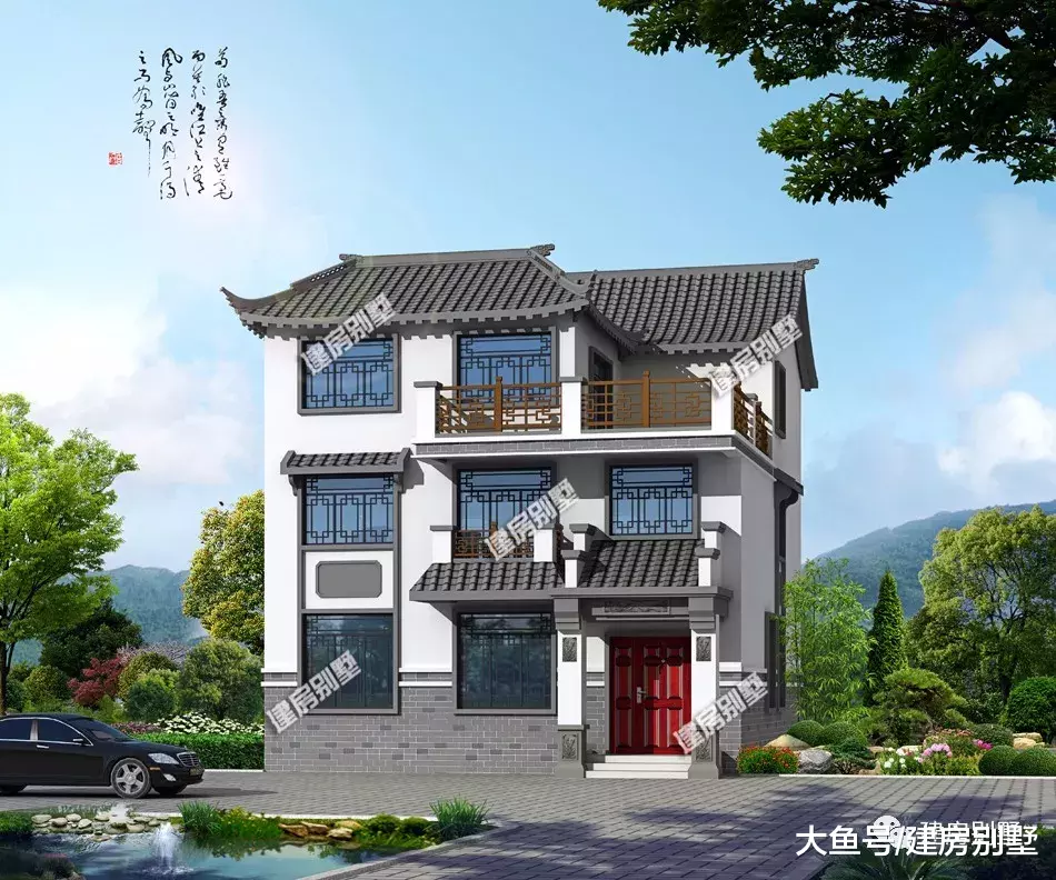 10.6×13.1米中式别墅，加入古风元素设计，低调的奢华感