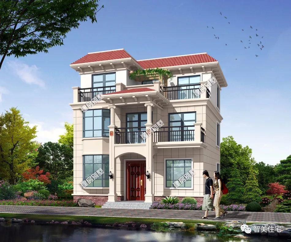 宽9米多，平屋顶设计的别墅户型，主体30万内搞定