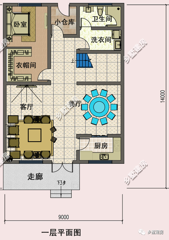 9x14米，农村小开间照样建别墅，二层半的设计，照样美的不行