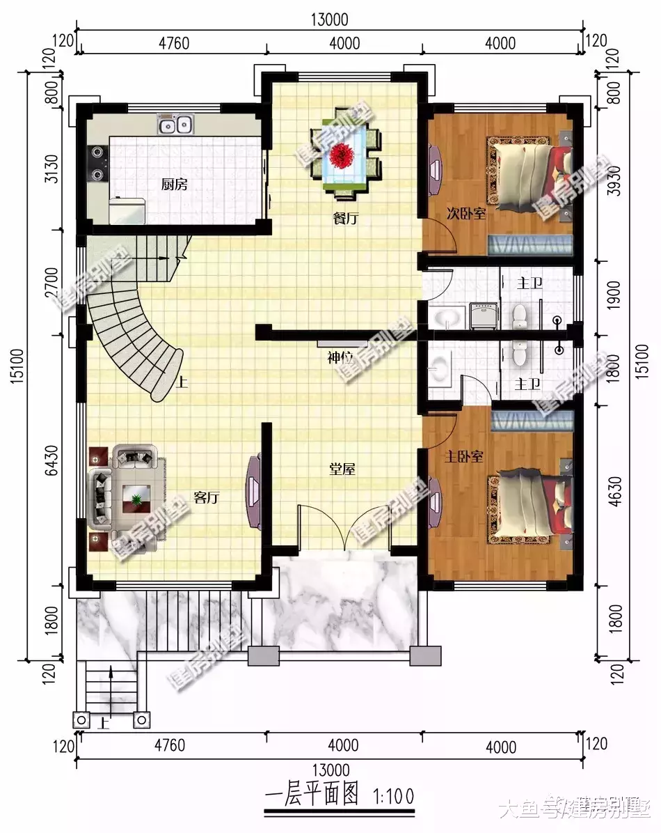 兩棟帶架空層設計的四層別墅，同樣的氣派，建房就要建不一樣的
