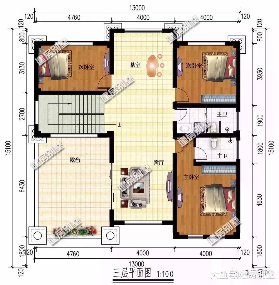 兩棟帶架空層設計的四層別墅，同樣的氣派，建房就要建不一樣的