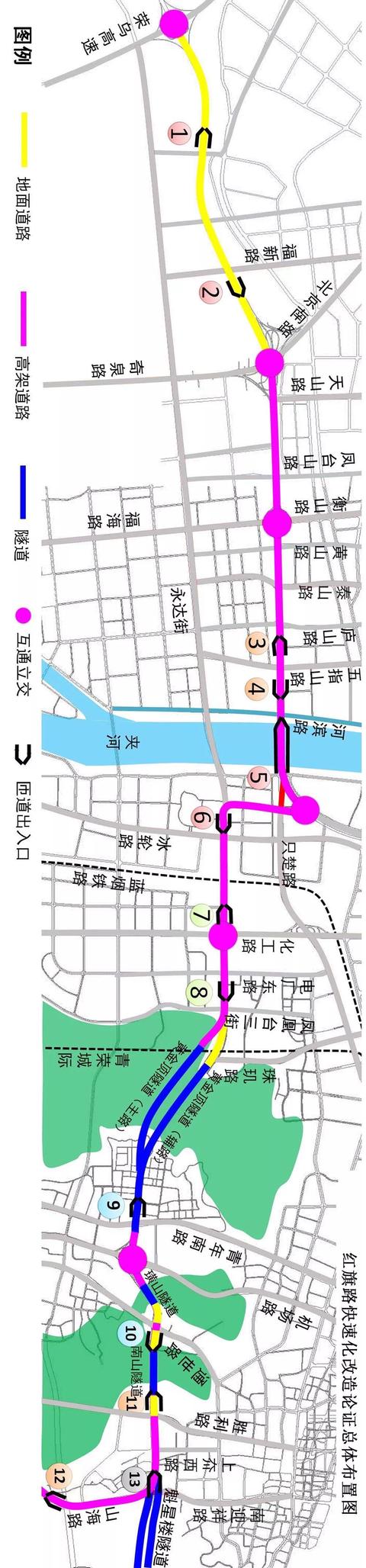 烟台红旗路快速化改造论证总体布置图