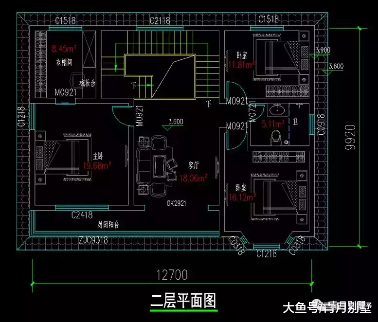 12.7米×10米二层小别墅, 精致美观, 建一所退休养老小屋