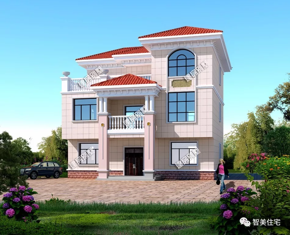 面宽12-13米间的两栋别墅，室内都带堂屋，适合农村老家