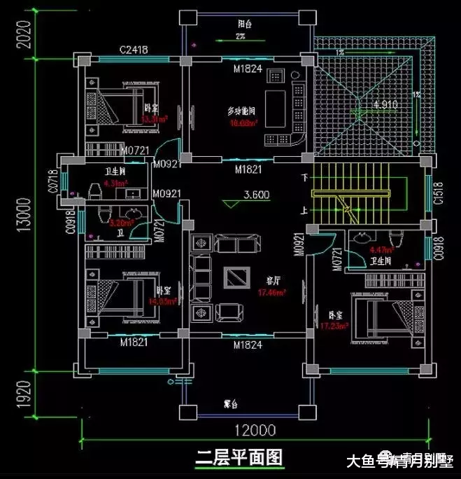 12米×17米豪华欧式别墅，大露台6卧室带堂屋，满足你的需求