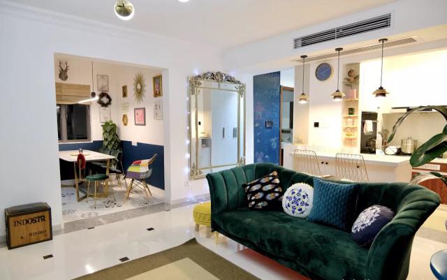 一家三口的新房，晒晒，餐厅设卡座很抢眼，电视墙打满柜子真聪明