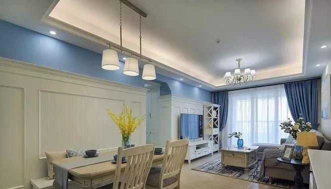 蓝与白装饰出的美式三居，有一种很仙的美！